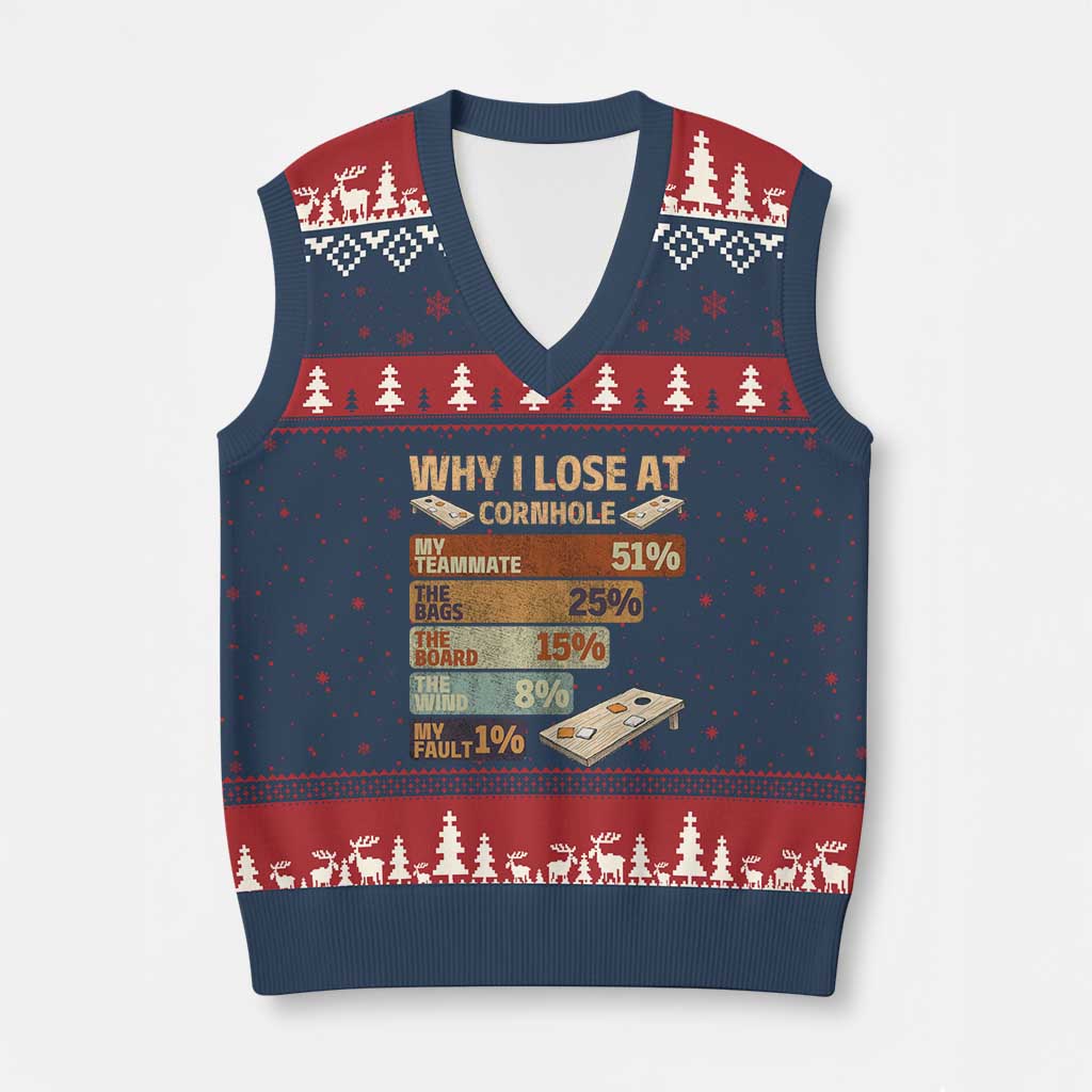 Funny Cornhole Player V-Neck Knit Sweater Vest Retro Why I Lose Game Day Bean Bag Toss Game