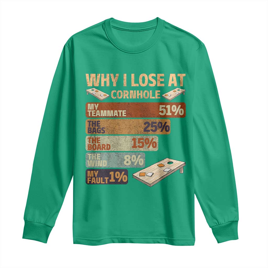 Funny Cornhole Player Long Sleeve Shirt Retro Why I Lose Game Day Bean Bag Toss Game