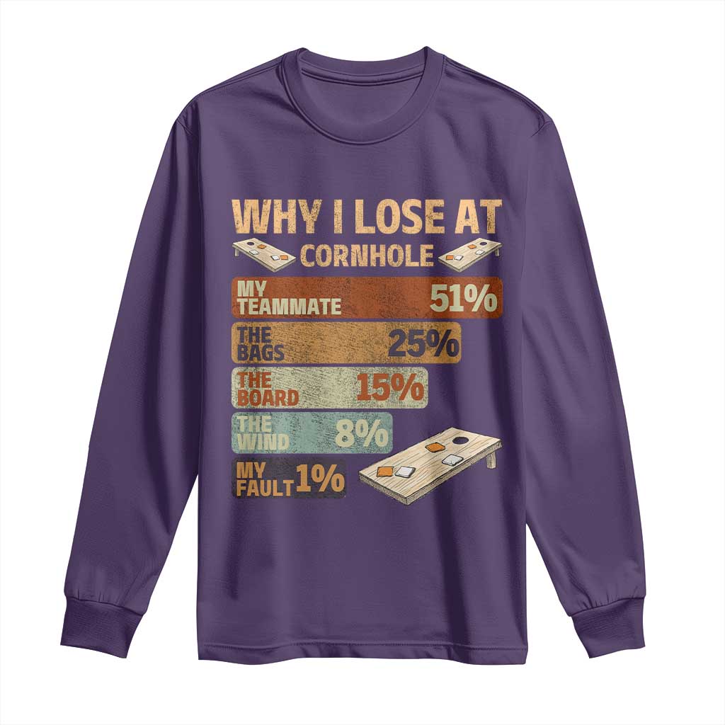 Funny Cornhole Player Long Sleeve Shirt Retro Why I Lose Game Day Bean Bag Toss Game