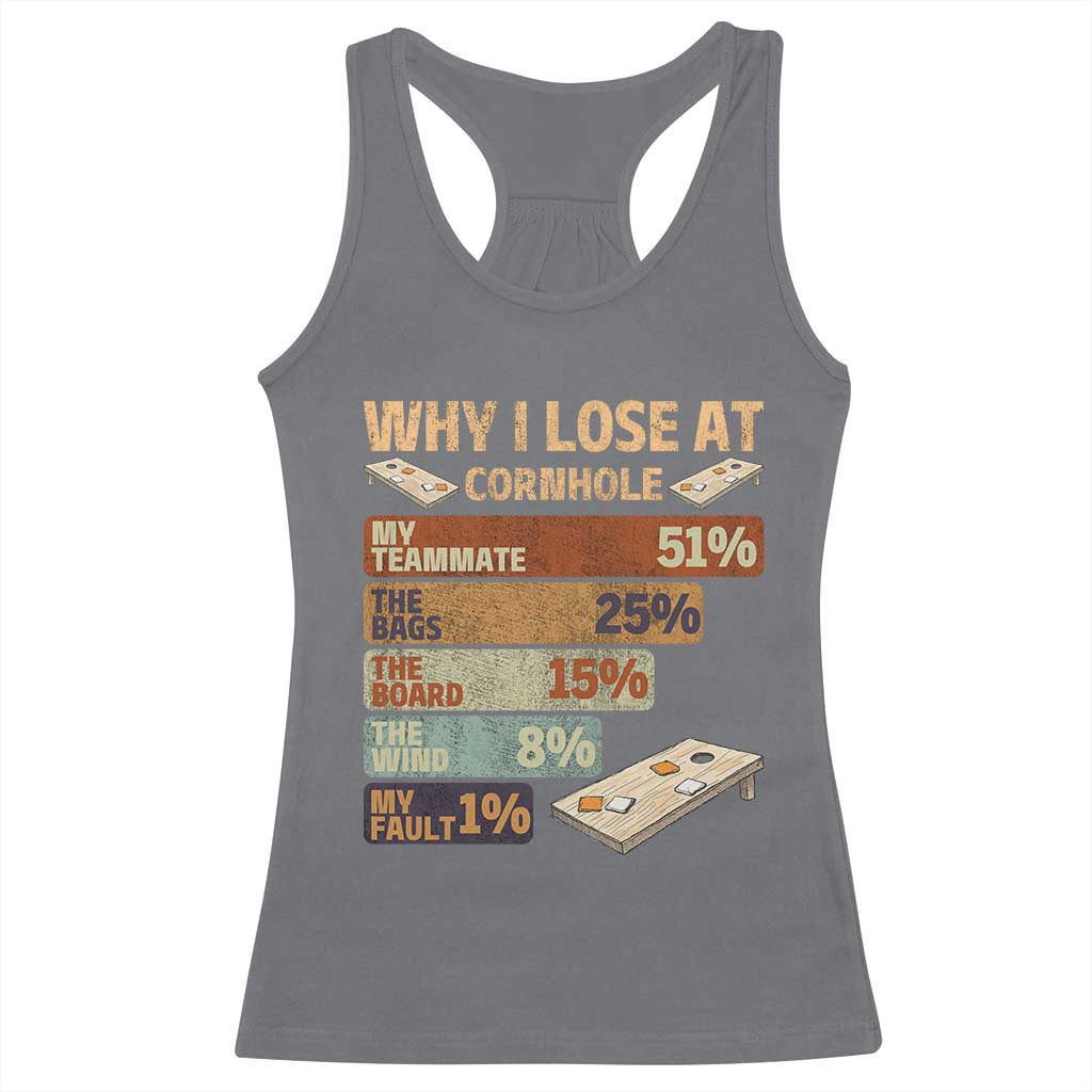 Funny Cornhole Player Racerback Tank Top Retro Why I Lose Game Day Bean Bag Toss Game