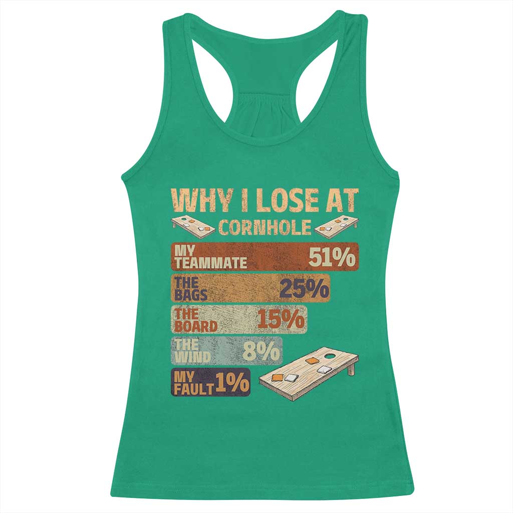 Funny Cornhole Player Racerback Tank Top Retro Why I Lose Game Day Bean Bag Toss Game