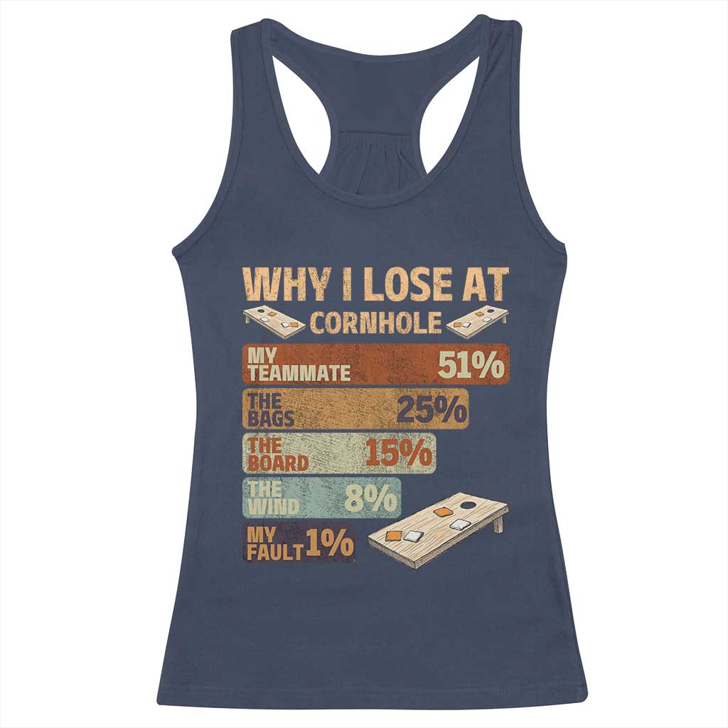 Funny Cornhole Player Racerback Tank Top Retro Why I Lose Game Day Bean Bag Toss Game