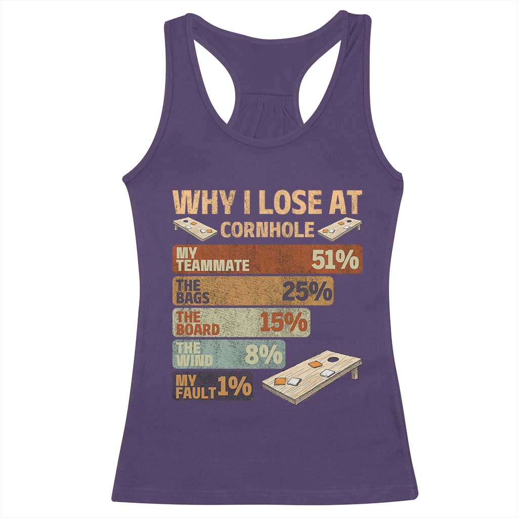 Funny Cornhole Player Racerback Tank Top Retro Why I Lose Game Day Bean Bag Toss Game