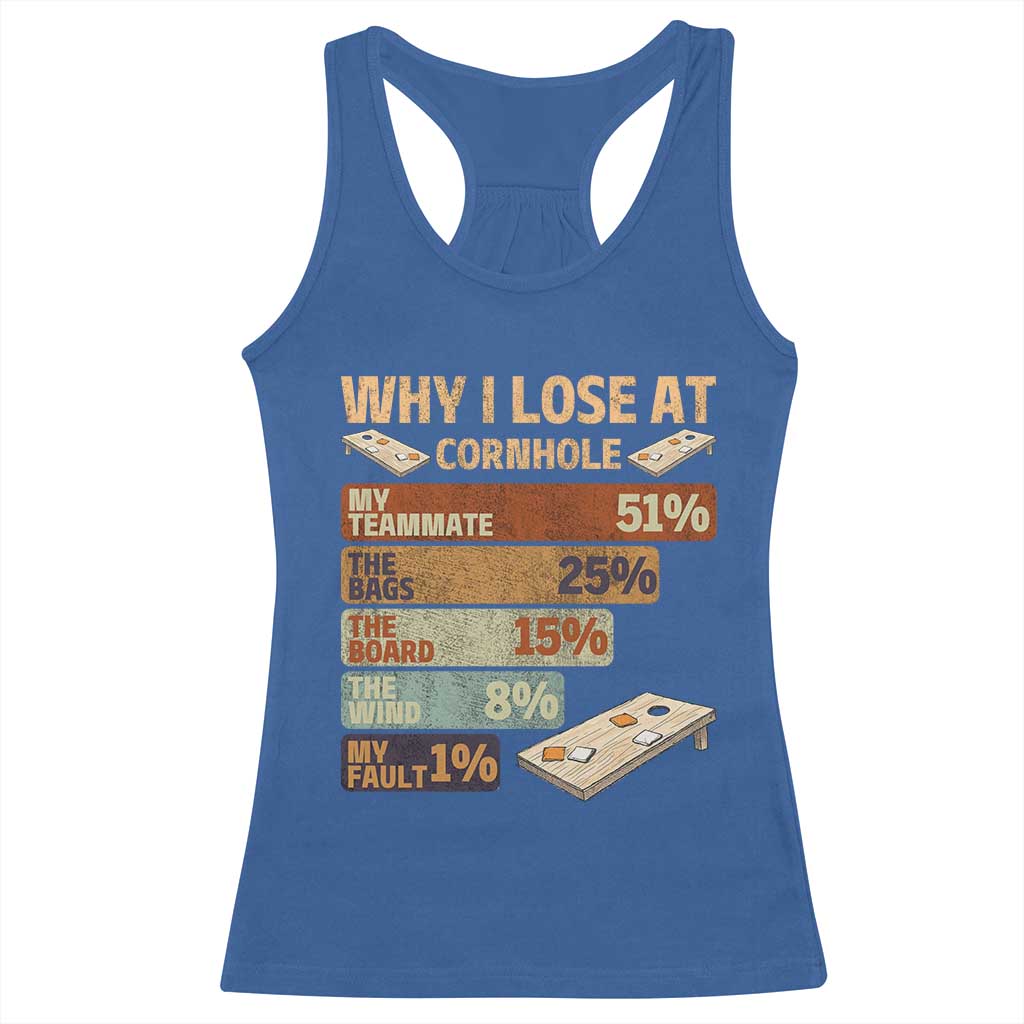 Funny Cornhole Player Racerback Tank Top Retro Why I Lose Game Day Bean Bag Toss Game
