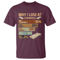 Funny Cornhole Player T Shirt Retro Why I Lose Game Day Bean Bag Toss Game
