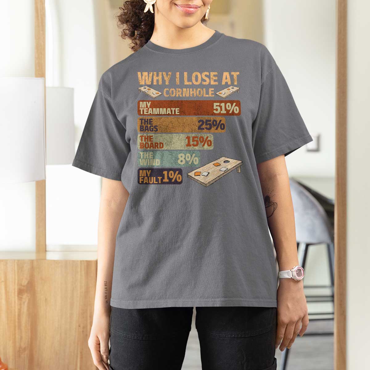 Funny Cornhole Player T Shirt For Women Retro Why I Lose Game Day Bean Bag Toss Game