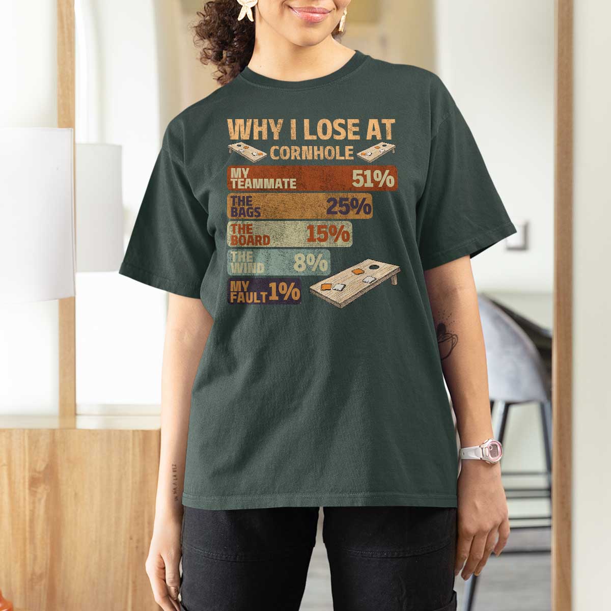 Funny Cornhole Player T Shirt For Women Retro Why I Lose Game Day Bean Bag Toss Game