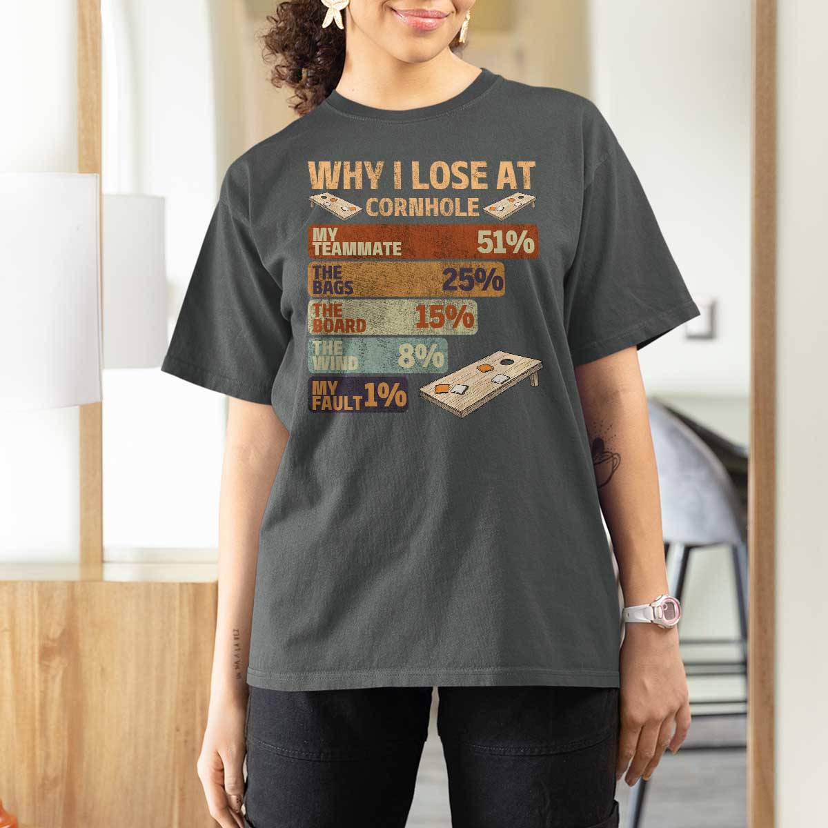 Funny Cornhole Player T Shirt For Women Retro Why I Lose Game Day Bean Bag Toss Game
