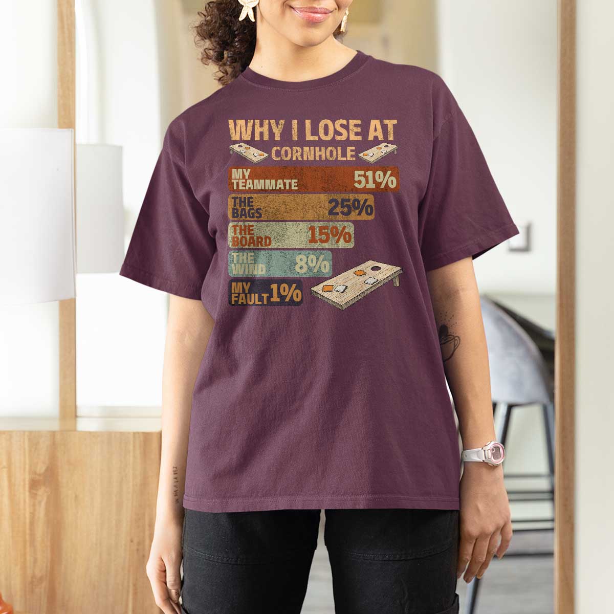 Funny Cornhole Player T Shirt For Women Retro Why I Lose Game Day Bean Bag Toss Game