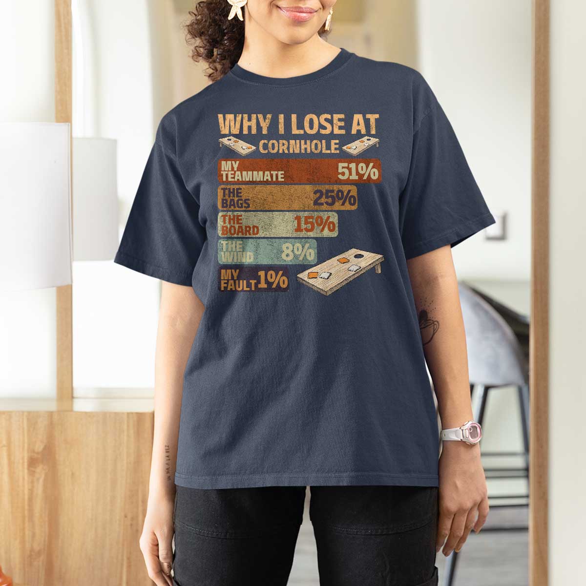 Funny Cornhole Player T Shirt For Women Retro Why I Lose Game Day Bean Bag Toss Game