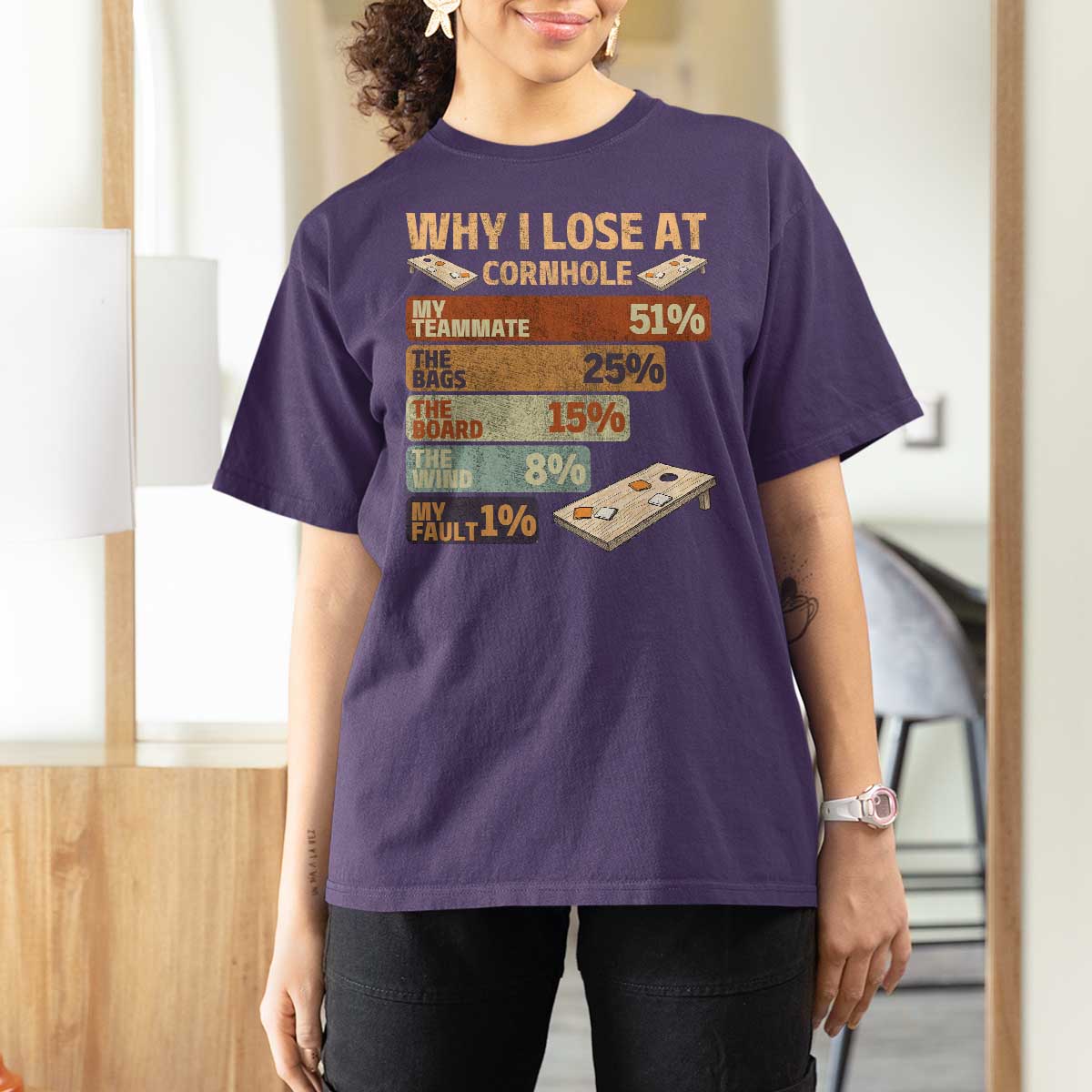 Funny Cornhole Player T Shirt For Women Retro Why I Lose Game Day Bean Bag Toss Game