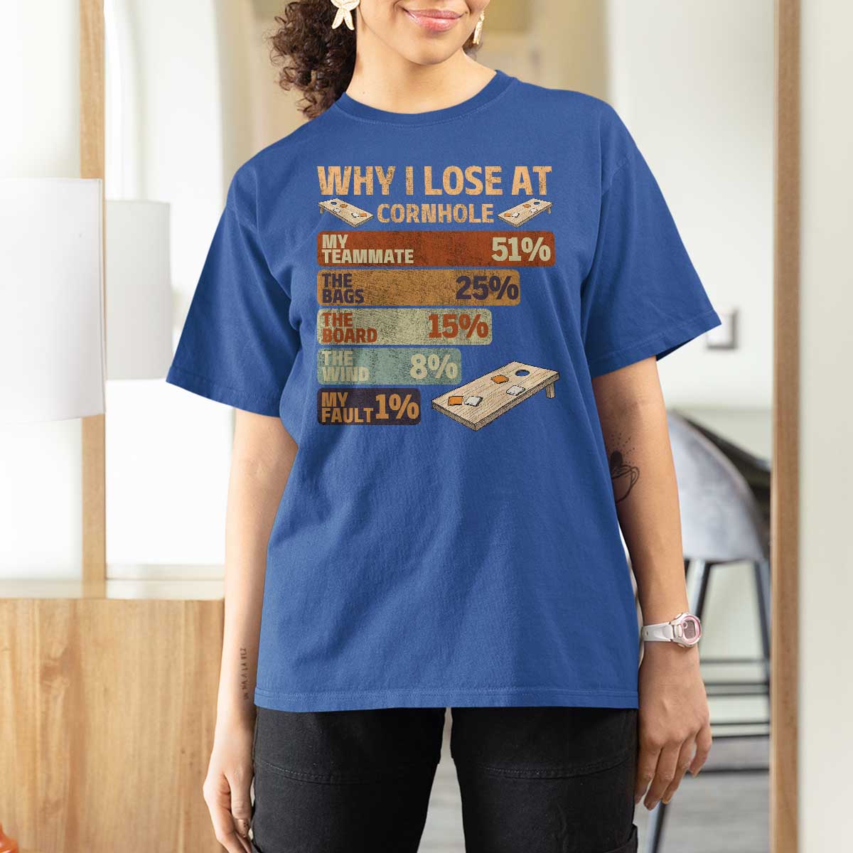 Funny Cornhole Player T Shirt For Women Retro Why I Lose Game Day Bean Bag Toss Game