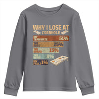 Funny Cornhole Player Youth Sweatshirt Retro Why I Lose Game Day Bean Bag Toss Game