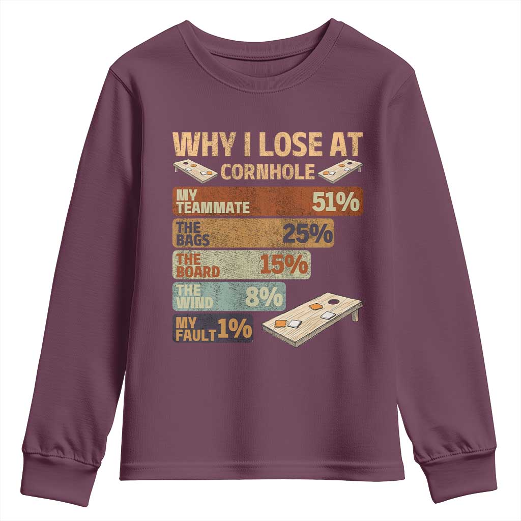 Funny Cornhole Player Youth Sweatshirt Retro Why I Lose Game Day Bean Bag Toss Game