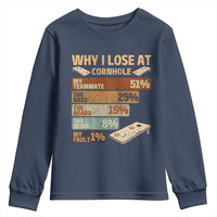 Funny Cornhole Player Youth Sweatshirt Retro Why I Lose Game Day Bean Bag Toss Game