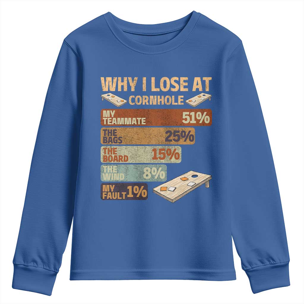 Funny Cornhole Player Youth Sweatshirt Retro Why I Lose Game Day Bean Bag Toss Game