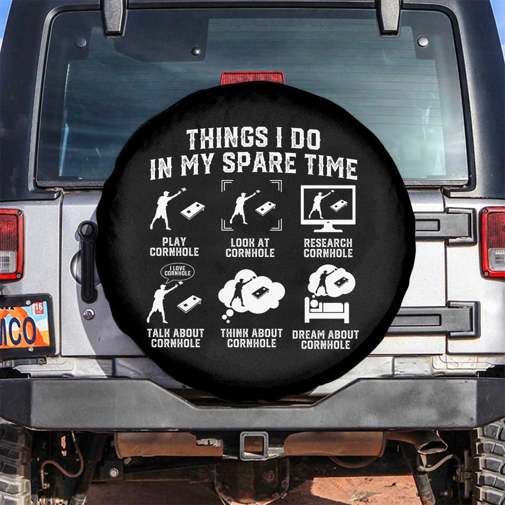 Funny Cornhole Lover Spare Tire Cover Things I Do In My Spare Time Bean Bag Toss Game