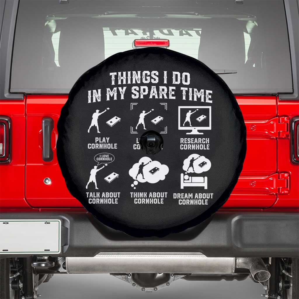 Funny Cornhole Lover Spare Tire Cover Things I Do In My Spare Time Bean Bag Toss Game