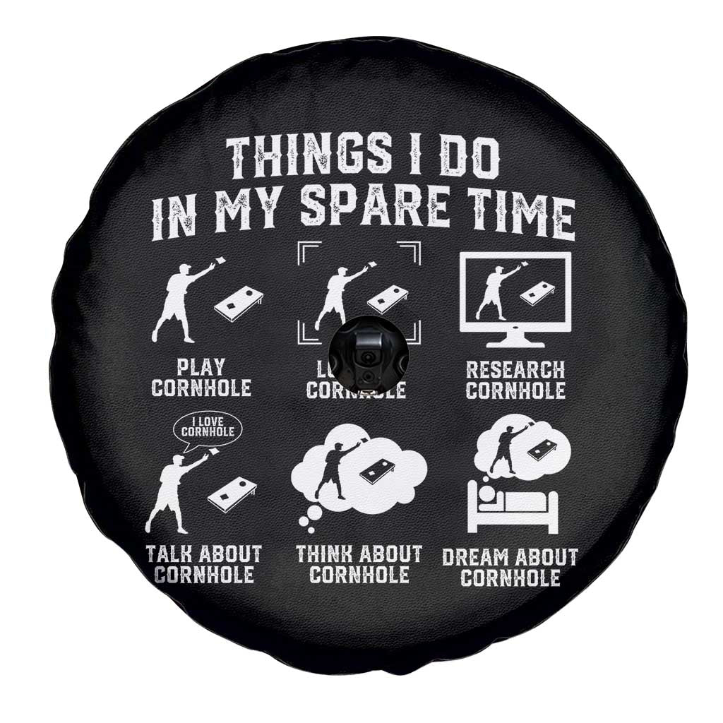 Funny Cornhole Lover Spare Tire Cover Things I Do In My Spare Time Bean Bag Toss Game