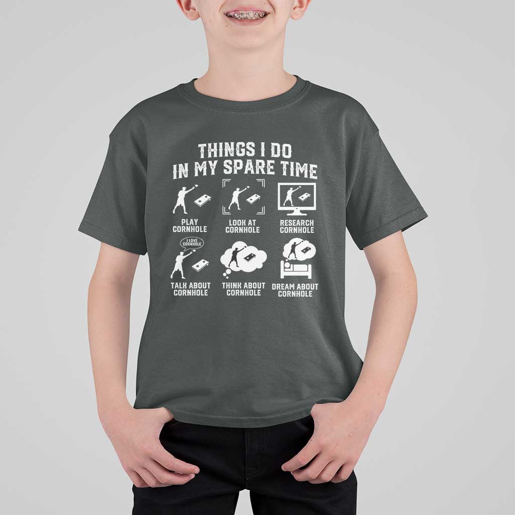 Funny Cornhole Lover T Shirt For Kid Things I Do In My Spare Time Bean Bag Toss Game