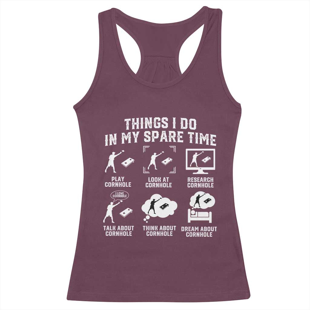 Funny Cornhole Lover Racerback Tank Top Things I Do In My Spare Time Bean Bag Toss Game