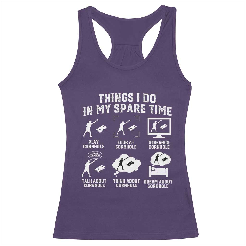 Funny Cornhole Lover Racerback Tank Top Things I Do In My Spare Time Bean Bag Toss Game