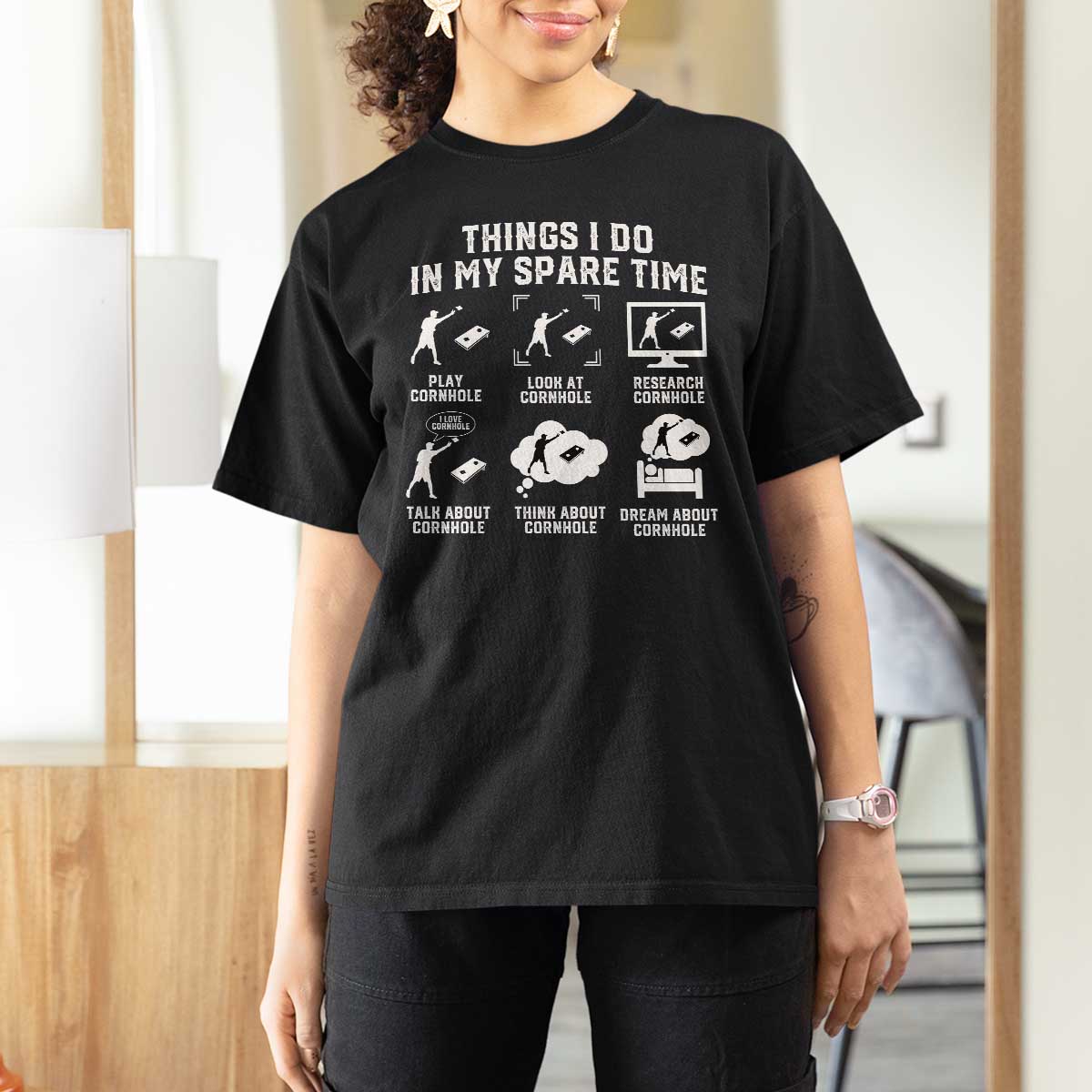 Funny Cornhole Lover T Shirt For Women Things I Do In My Spare Time Bean Bag Toss Game