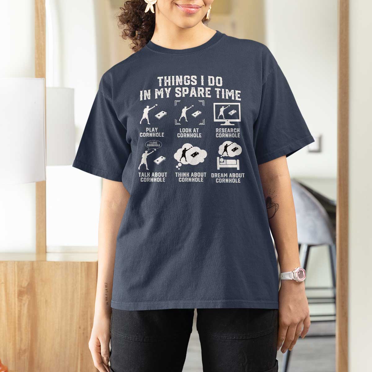 Funny Cornhole Lover T Shirt For Women Things I Do In My Spare Time Bean Bag Toss Game