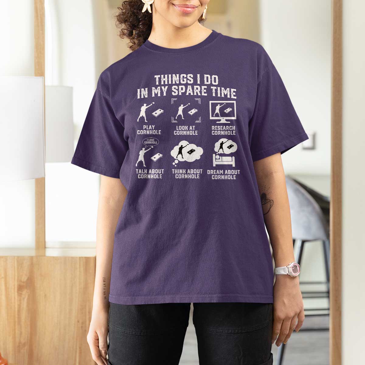Funny Cornhole Lover T Shirt For Women Things I Do In My Spare Time Bean Bag Toss Game