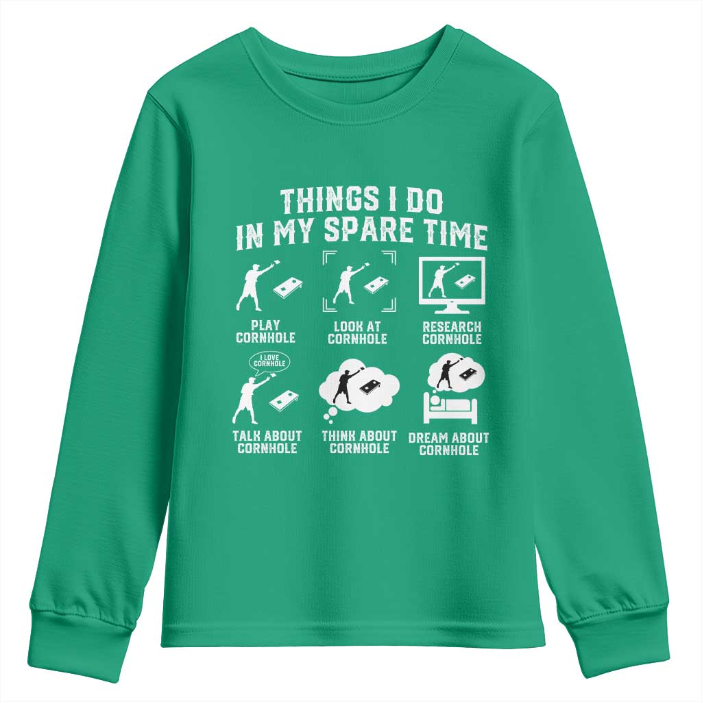 Funny Cornhole Lover Youth Sweatshirt Things I Do In My Spare Time Bean Bag Toss Game