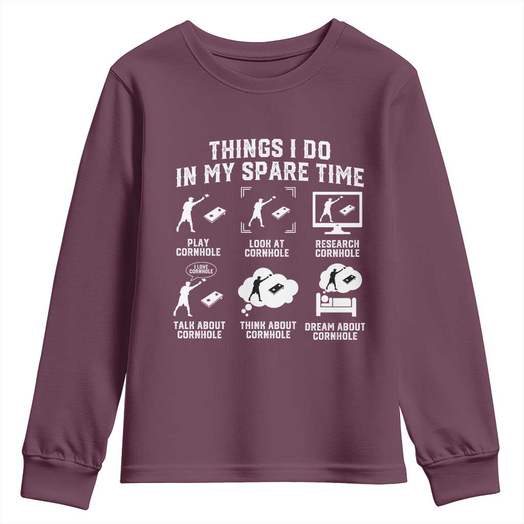 Funny Cornhole Lover Youth Sweatshirt Things I Do In My Spare Time Bean Bag Toss Game