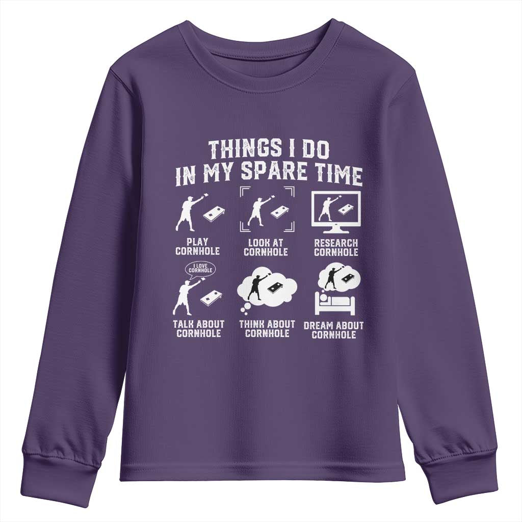 Funny Cornhole Lover Youth Sweatshirt Things I Do In My Spare Time Bean Bag Toss Game