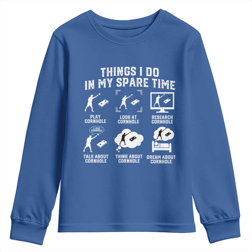 Funny Cornhole Lover Youth Sweatshirt Things I Do In My Spare Time Bean Bag Toss Game