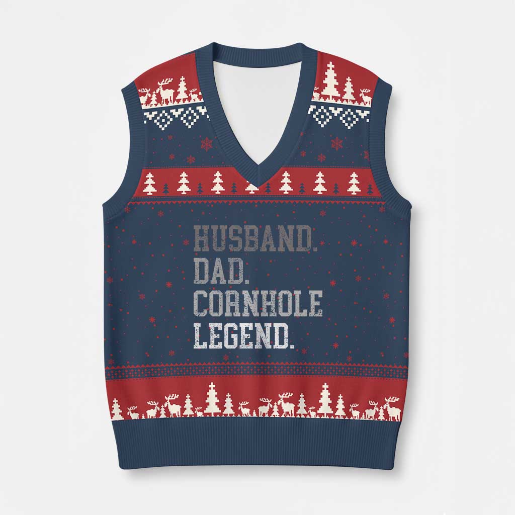 Husband Dad Cornhole Legend V-Neck Knit Sweater Vest Vintage Funny Birthday for Dad Fathers Day