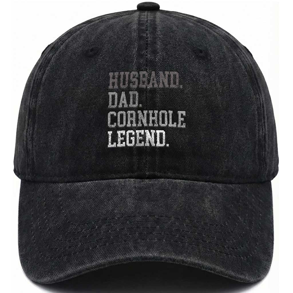 Husband Dad Cornhole Legend Washed Cotton Baseball Cap Vintage Funny Birthday for Dad Fathers Day