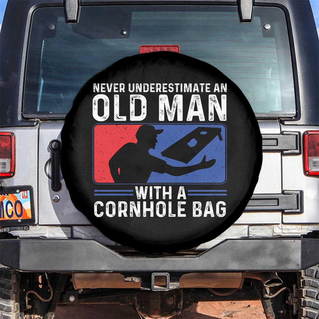Funny Cornhole Player Spare Tire Cover Never Underestimate An Old Man With A Cornhole Bag