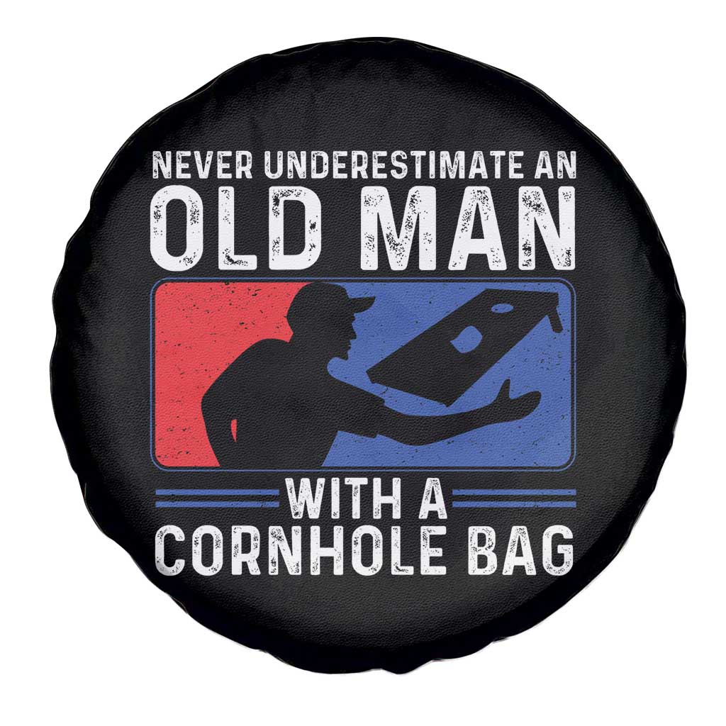 Funny Cornhole Player Spare Tire Cover Never Underestimate An Old Man With A Cornhole Bag