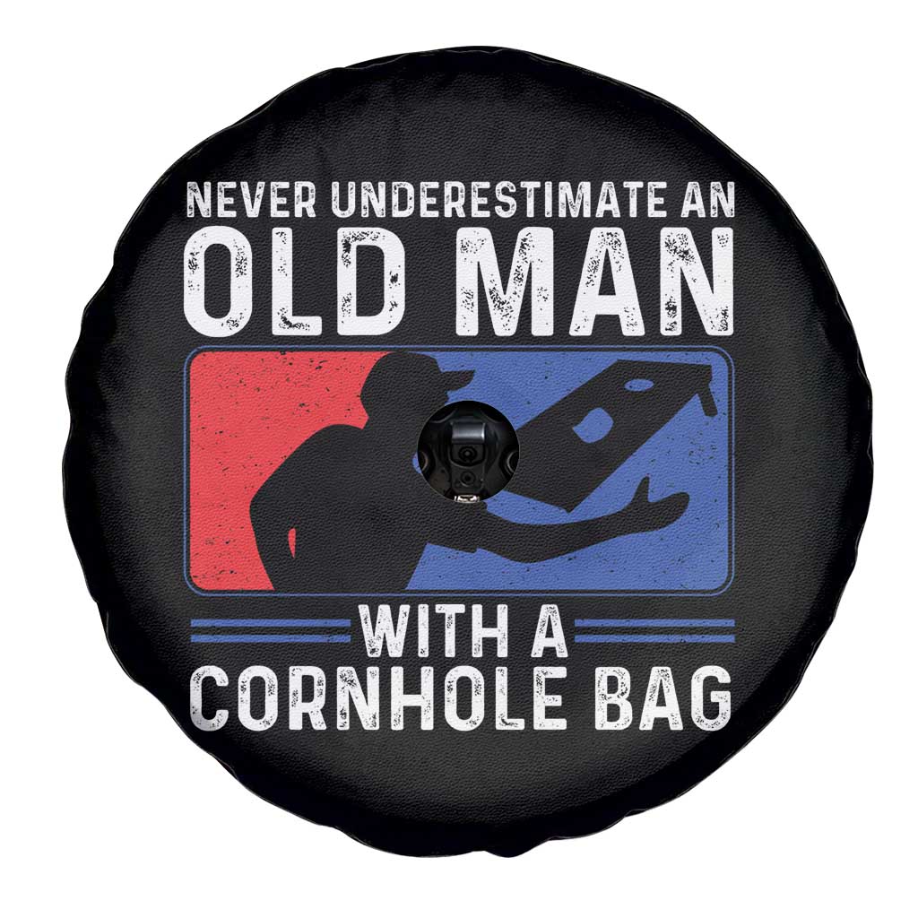 Funny Cornhole Player Spare Tire Cover Never Underestimate An Old Man With A Cornhole Bag