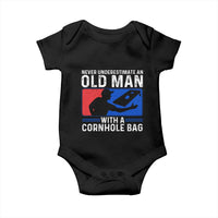 Funny Cornhole Player Baby Onesie Never Underestimate An Old Man With A Cornhole Bag