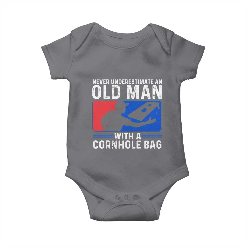 Funny Cornhole Player Baby Onesie Never Underestimate An Old Man With A Cornhole Bag