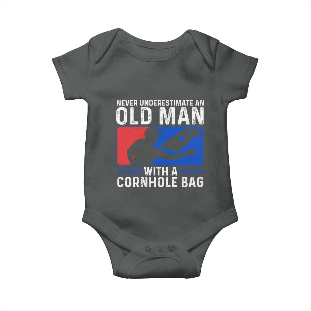Funny Cornhole Player Baby Onesie Never Underestimate An Old Man With A Cornhole Bag