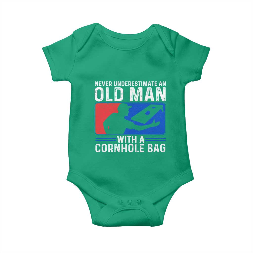 Funny Cornhole Player Baby Onesie Never Underestimate An Old Man With A Cornhole Bag