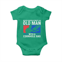 Funny Cornhole Player Baby Onesie Never Underestimate An Old Man With A Cornhole Bag