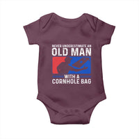 Funny Cornhole Player Baby Onesie Never Underestimate An Old Man With A Cornhole Bag