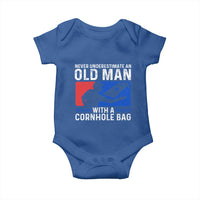 Funny Cornhole Player Baby Onesie Never Underestimate An Old Man With A Cornhole Bag
