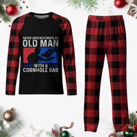 Funny Cornhole Player Plaid Pajama Set Never Underestimate An Old Man With A Cornhole Bag
