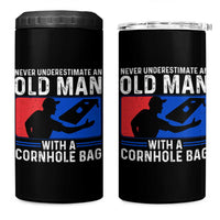 Funny Cornhole Player 4 in 1 Can Cooler Tumbler Never Underestimate An Old Man With A Cornhole Bag