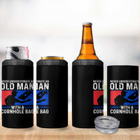 Funny Cornhole Player 4 in 1 Can Cooler Tumbler Never Underestimate An Old Man With A Cornhole Bag