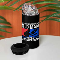 Funny Cornhole Player 4 in 1 Can Cooler Tumbler Never Underestimate An Old Man With A Cornhole Bag