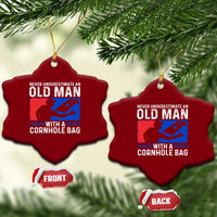 Funny Cornhole Player Ceramic Ornament Never Underestimate An Old Man With A Cornhole Bag